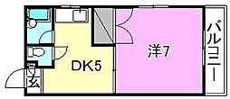 ルナ・ソレイユ桑原 1Kの間取図画像