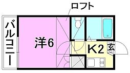 プリオール・ナカムラ 1Kの間取図画像