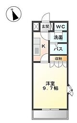 プランドール・カネキB 1Kの間取図画像