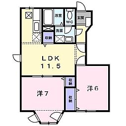 エスポワール紫音A 2LDKの間取図画像