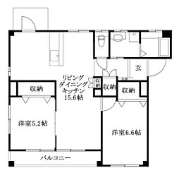 フォブールゆるぎ 2LDKの間取図画像