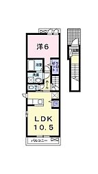 アンソレイユ見奈良A 1LDKの間取図画像