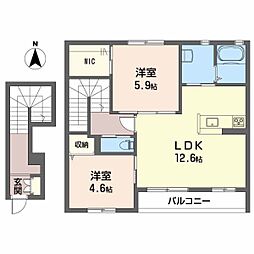 パークハイム土居田C 2LDKの間取図画像