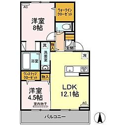 プレジデント持田B 2LDKの間取図画像