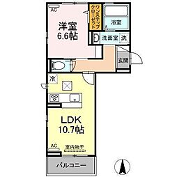 プレジデント持田B 1LDKの間取図画像
