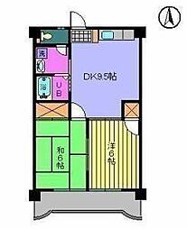 サニーフラット久米 2DKの間取図画像