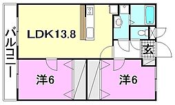 シャルマンイシダ 2LDKの間取図画像