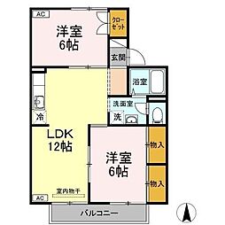 セジュール土居田B 2LDKの間取図画像