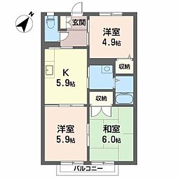パークヒル津田B 3Kの間取図画像