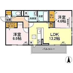 プレジデント持田A 2LDKの間取図画像