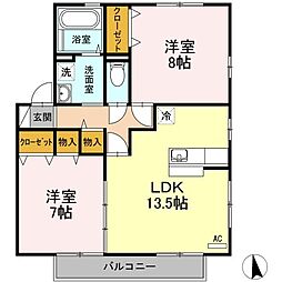 セジュール石井C 2LDKの間取図画像