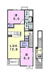 リヴァーパーク2A 2LDKの間取図画像
