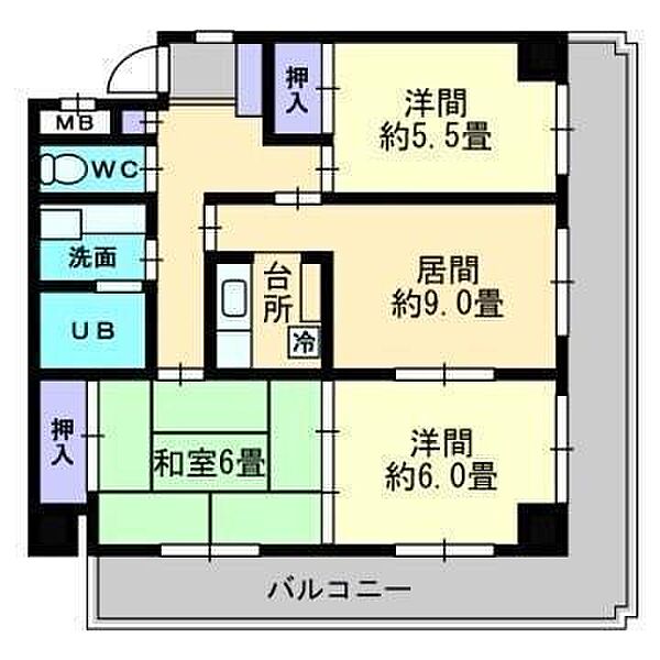 ランドマーク一番町 402 号室｜愛媛県松山市一番町1丁目(賃貸マンション3DK・4階・62.68㎡)の写真 その2