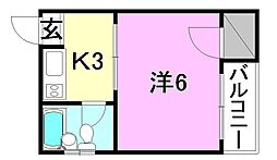 第二曙マンション 4階1Kの間取り