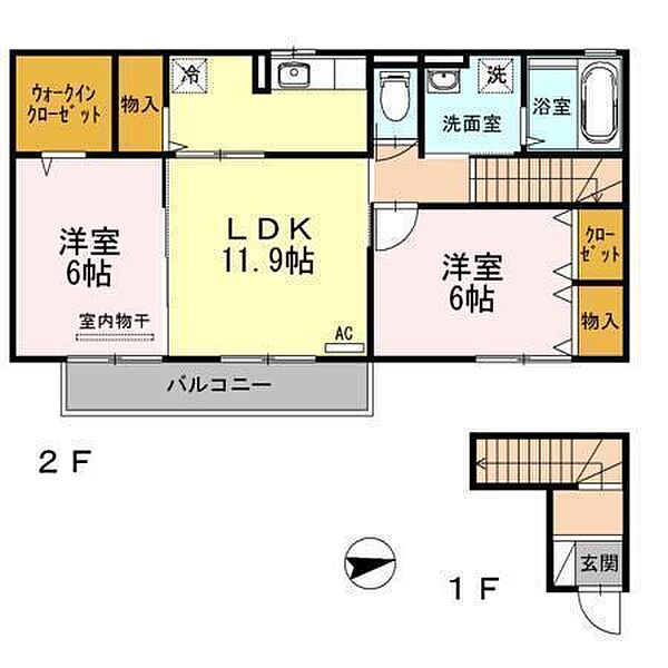 セピアコート 202 号室｜愛媛県松山市南斎院町(賃貸アパート2LDK・2階・65.27㎡)の写真 その2