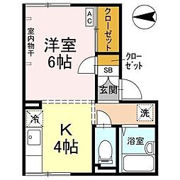 コーポ岩崎 1階1Kの間取り