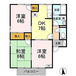 セジュール久万ノ台Ａ棟 2階3DKの間取り