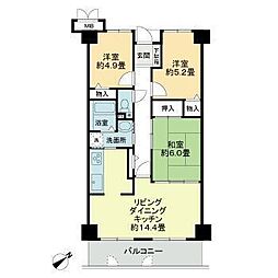 サーパス古三津 4階3LDKの間取り