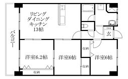 フォーレスト21 6階3LDKの間取り