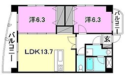 ブライムマンションはなみずき 4階2LDKの間取り