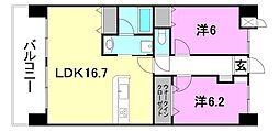 永田祝谷ビル 3階2LDKの間取り