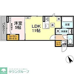東急田園都市線 市が尾駅 徒歩8分の賃貸アパート 1階1LDKの間取り
