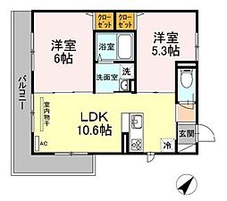 Ｇｒａｃｅ　Ｇａｒｄｅｎ 3階2LDKの間取り