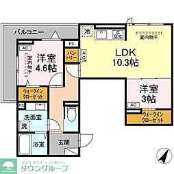 トゥトゥアジュール 2LDKの間取図画像