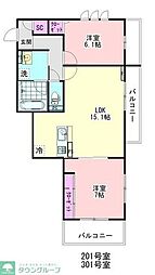 ホワイトローズ 2LDKの間取図画像