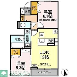 横浜市港北区小机町アパート 2LDKの間取図画像