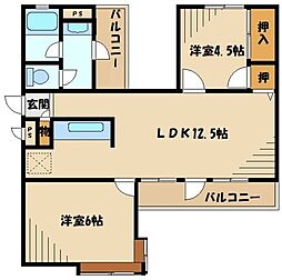 ツインコートたちばな台E棟 2LDKの間取図画像