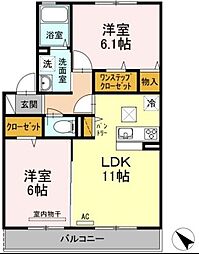 アンソレイエ 2LDKの間取図画像