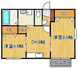 フィオーレ長行西 2DKの間取図画像