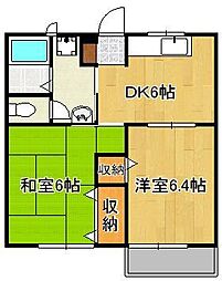 フェニックス徳吉B棟 2DKの間取図画像