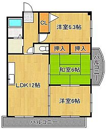 ラフィーヌ重住 3LDKの間取図画像