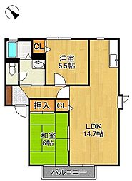 サンヴィレッジK・A 2LDKの間取図画像