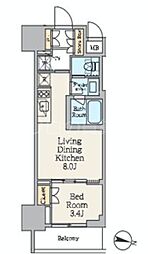 クレストコート池上 9階1LDKの間取り