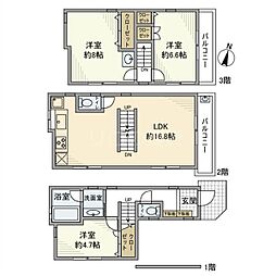 小山戸建 1階3LDKの間取り