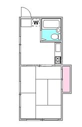 レッドハウス 2階1Kの間取り