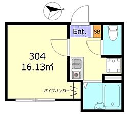 ライスフラワー羽田 3階1Kの間取り