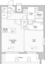 大森海岸レジデンス 12階1LDKの間取り