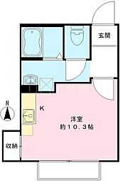 グリーンハイム 1階ワンルームの間取り