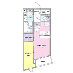 アジールコート西馬込 5階1DKの間取り