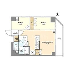 オーキッドレジデンス戸越公園 7階2LDKの間取り