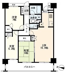 ライオンズヴィアーレ横濱ベイ壱番館 3LDKの間取図画像