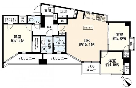 間取り(3LDK)収納スペースも豊富で、お部屋を広く使えます。