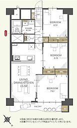 日東サンシャイン青山A棟 3LDKの間取図画像