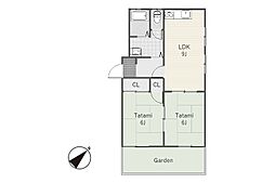 ＹナァーサリーB 1階2LDKの間取り