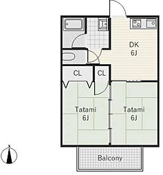 シャイン21 2階2DKの間取り