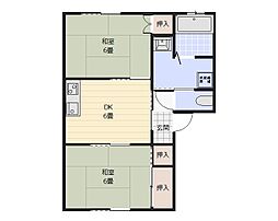 サンシャインハラA 1階2DKの間取り